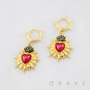 PAIR OF GOTHIC HEART CHARMS DANGLE 316L SURGICAL STEEL HUGGIE/HOOP EARRINGS 